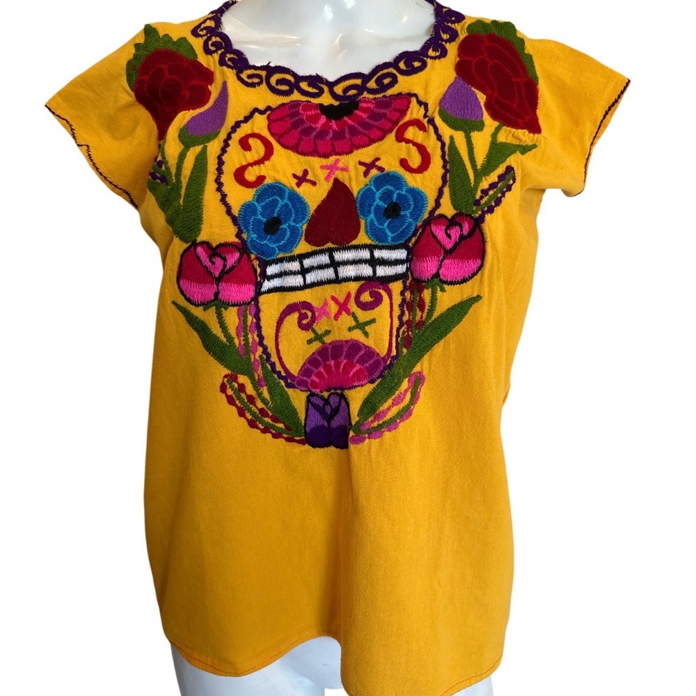 Hand-Embroidered Yellow Floral Blouse